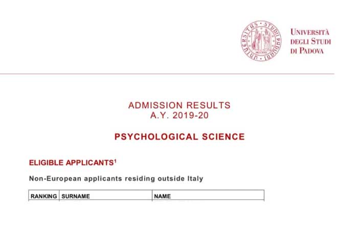 Padova Üniversitesi Psikoloji Bölümü Sonuçları
